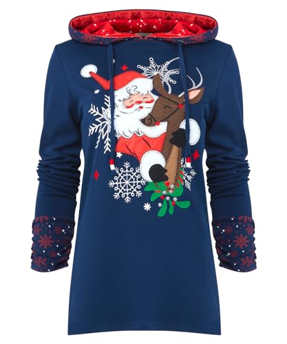 Joe Browns Damen Festive Novelty Santa Graphic Contrast Pattern Hoodie Hooded Sweatshirt, Navy, 34 von Joe Browns