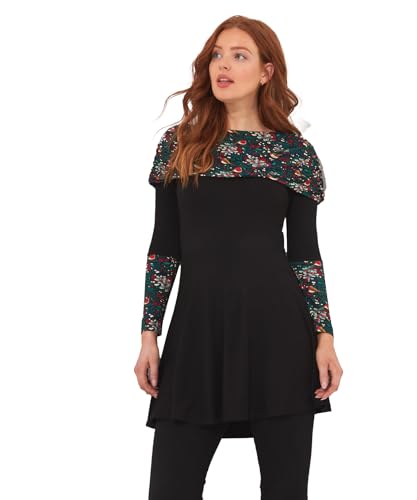 Joe Browns Damen Festive Print Long Sleeve Bardot Top Tunic Shirt, Black, 40 von Joe Browns