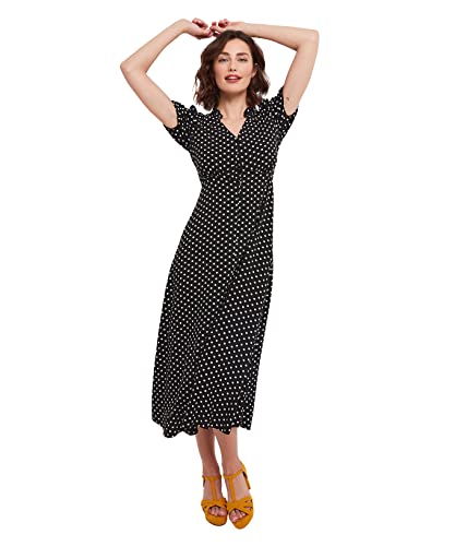 Joe Browns Damen Figurschmeichelndes Midi Empire-Taille, Knopfleiste Lässiges Kleid, Schwarz, 32 von Joe Browns