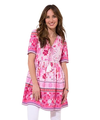 Joe Browns Damen Floral Contrast Border Print Short Sleeve Relaxed Tunic Tunika-Shirt, Rose, 40 von Joe Browns