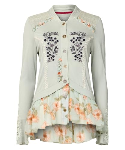 Joe Browns Damen Floral Embroidered Button Through Jersey Top Hemd, graugrün, 36 von Joe Browns