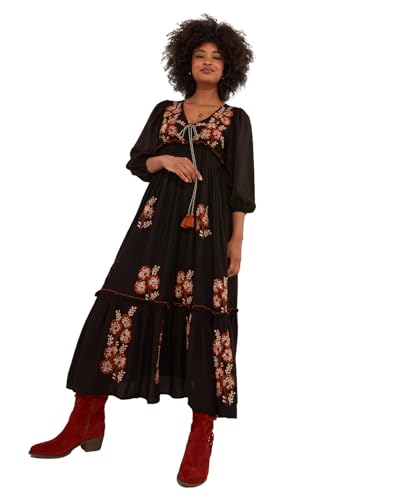 Joe Browns Damen Floral Embroidered Tassel Tie Boho Maxi Dress Lässiges Kleid, Schwarz, 36 von Joe Browns
