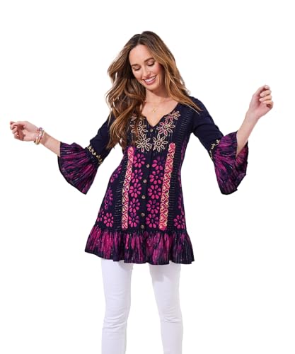 Joe Browns Damen Flowy Embroidered Button Down Tunic Tunika-Shirt, Navy, 44 von Joe Browns