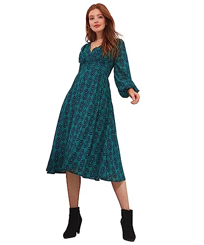 Joe Browns Damen Geometric Print Long Sleeve Midi Dress Formales Kleid, Green, 34 von Joe Browns