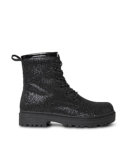 Joe Browns Damen Glitzer-Schnürstiefel, klobige Biker Stiefelette, Schwarz, 38 EU Weit von Joe Browns