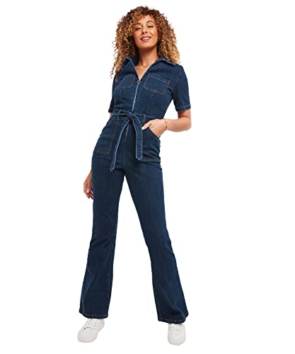 Joe Browns Damen Jumpsuit mit Reißverschluss vorne, dunkle Waschung, nachhaltiger Stretch-Denim, gerades Bein Overall, blau, 44 von Joe Browns