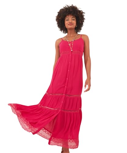 Joe Browns Damen Lebendiges, gestuftes Maxi-Sommerkleid mit Trägern und Knopfleiste Kleid, Rose, 40 von Joe Browns