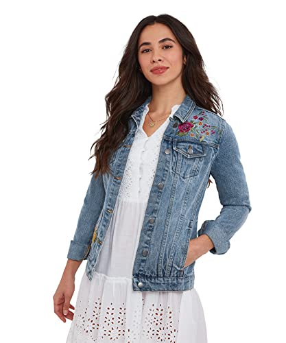 Joe Browns Damen Leichte Waschung Blumenstickerei Sommer Jeansjacke, blau, 36 von Joe Browns