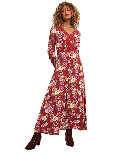 Joe Browns Damen Maxikleid mit geknöpftem Blumenmuster, Boho Lässiges Kleid, rot, 34 von Joe Browns