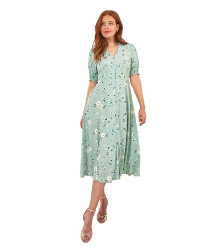 Joe Browns Damen Midi-Teekleid mit Blumenmuster und Knopfleiste Kleid, grün, 34 von Joe Browns