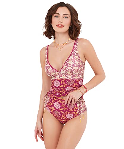 Joe Browns Damen Mix and Match Boho-Tankini-Top mit V-Ausschnitt, Häkeldetails Bikini, Himbeere Multi, 38 von Joe Browns