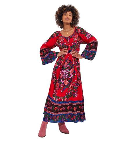Joe Browns Damen Mock Button Boho Print Shirred Waist Maxi Dress Kleid, rot, 42 von Joe Browns