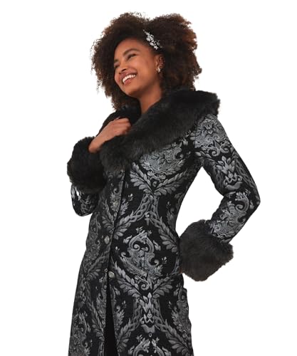 Joe Browns Damen Monochrome Jacquard Maxi with Faux Fur Trim Coat, Black/Silver, 36 von Joe Browns