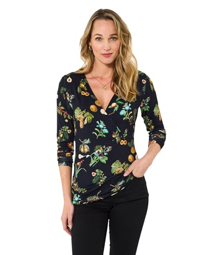 Joe Browns Damen Mushroom Print Wrap Front Jersey Top Bluse, Schwarz, 38 von Joe Browns