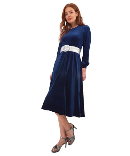 Joe Browns Damen Petite Midikleid aus Samt mit Puffärmeln und vollem Rock Lässiges Abendkleid, Midnight, 38 Zierlich von Joe Browns