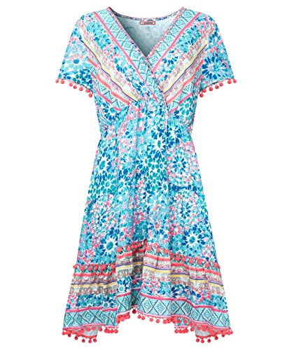 Joe Browns Damen Pom Trim Kimono Sleeve Wrap Front Mini Casual Dress, Multi, 44 von Joe Browns