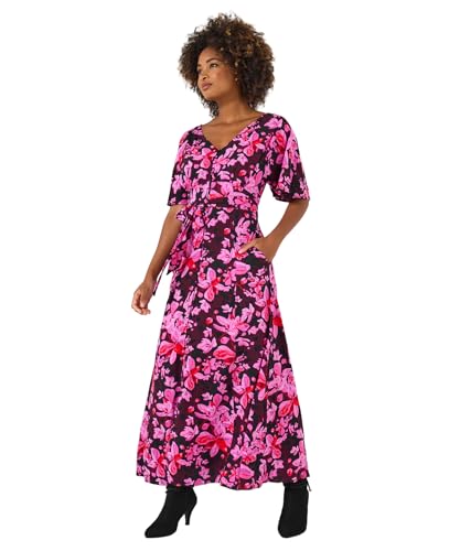 Joe Browns Damen Print Floral Wide Sleeve Button-Through Maxi Dress Kleid, Rose, 42 von Joe Browns