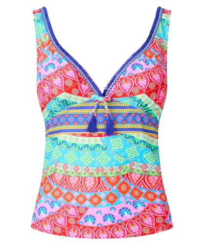 Joe Browns Damen Recycled Content Patchwork Tassel Trim Top Tankini-Oberteil, Blau/Mehrfarbig, 42 von Joe Browns