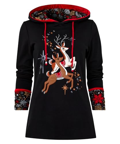 Joe Browns Damen Reindeer Appliqué Festive Novelty Hoodie Kapuzenpullover, Schwarz, 42 Joe Browns Damen Reindeer Appliqué Festive Novelty Hoodie Kapuzenpullover, Schwarz, 42 von Joe Browns