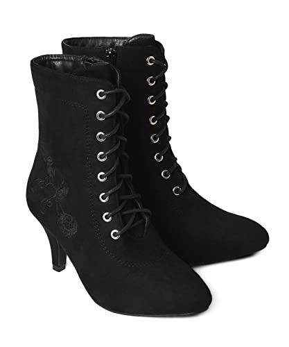 Joe Browns Damen Schnürstiefeletten mit Absatz und Blumenstickerei Mode-Stiefel, Schwarz, 35.5 EU von Joe Browns