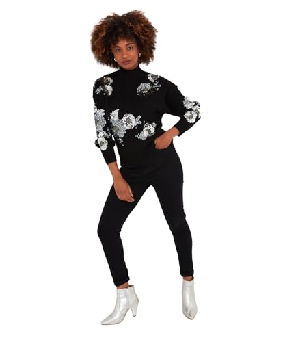 Joe Browns Damen Sequin Drop Shoulder Rib Knit Funnel Neck Jumper Pullover, Schwarz, 38 von Joe Browns