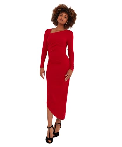 Joe Browns Damen Simple Long-Sleeved Bodycon Dress with Asymmetric Neck and Hem Kleid, rot, 40 von Joe Browns
