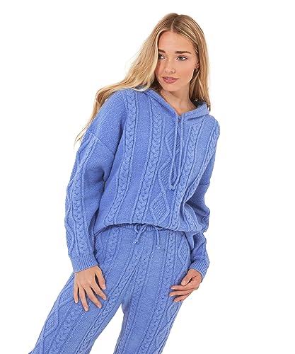 Joe Browns Damen Sloe Joes Cosy Cable Knitted Hoodie Hooded Sweatshirt, Blue, 42 von Joe Browns