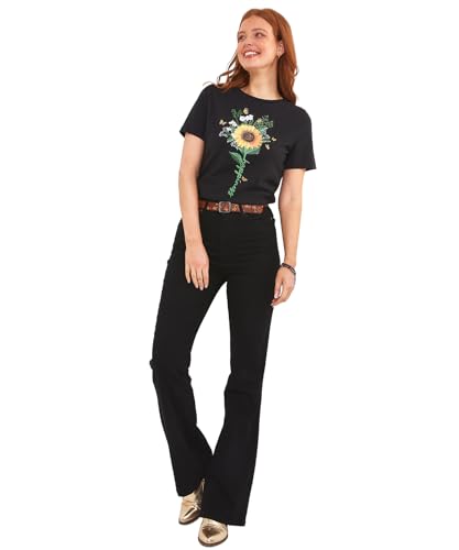 Joe Browns Damen Sonnenblumen-Aufdruck Happiness, Rundhalsausschnitt T-Shirt, Schwarz, 36 von Joe Browns