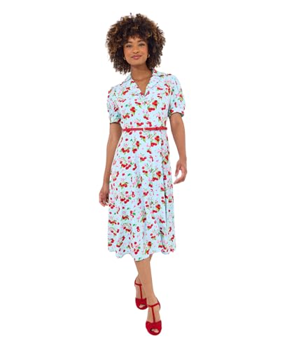 Joe Browns Damen Vintage Cherry Print Collared Belted Midi Dress Kleid, blau, 36 Joe Browns Damen Vintage Cherry Print Collared Belted Midi Dress Kleid, blau, 36 von Joe Browns