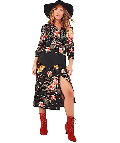 Joe Browns Damen Vintage Dark Florals Belted Midi Shirt Casual Dress, Black, 44 von Joe Browns