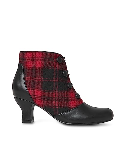 Joe Browns Damen Vintage-Schottenkaro, Knopfdetail Stiefelette, schwarz/rot, 35.5 EU von Joe Browns