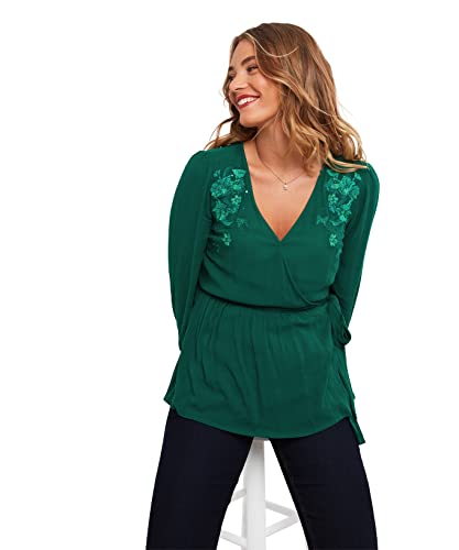 Joe Browns Damen Women'sFloral Embroidered Wrap Long Sleeve Tie Side Top Blouse, Green, 8 von Joe Browns