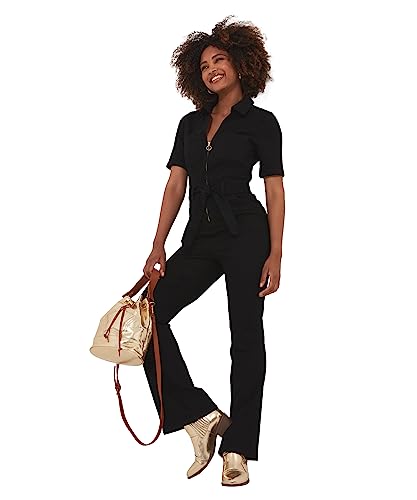 Joe Browns Damen Zip Front Sustainable Stretch Denim Straight Leg Jumpsuit Overall mit geradem Bein, Black, 14 von Joe Browns