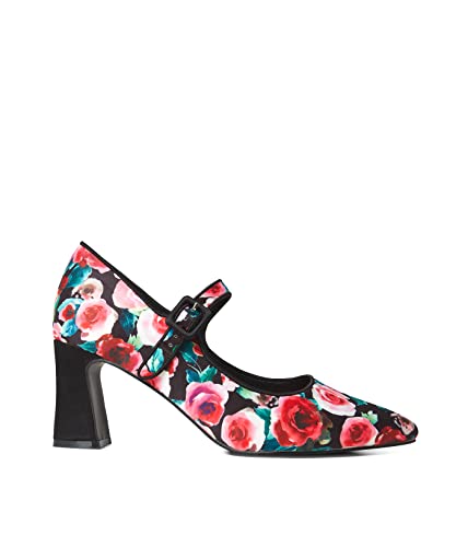 Joe Browns Damen mattem Satin, Blumendruck, spitzer Zehenbereich, Blockabsatz Pumps, Schwarz Multi, 35.5 EU von Joe Browns