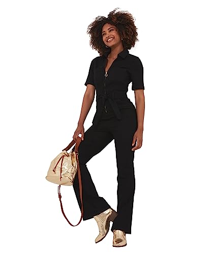 Joe Browns Damen Zip Front Sustainable Stretch Denim Straight Leg Jumpsuit mit geradem Bein, Schwarz, 42 von Joe Browns