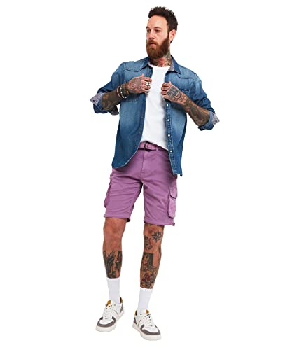 Joe Browns Herren Bequeme Cargo-Shorts mit Mehreren Taschen, Knielang, mit Gürtel Cargos, Mulberry, 32W von Joe Browns