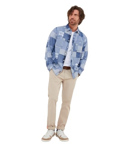 Joe Browns Herren Casual Washed Denim Look Patchwork Long Sleeve Shirt Hemd, blau, L von Joe Browns