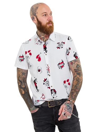 Joe Browns Herren Contrast Trim Short Sleeve Tattoo Print Shirt Hemd mit Button-Down-Kragen, weiß, XL Joe Browns Herren Contrast Trim Short Sleeve Tattoo Print Shirt Hemd mit Button-Down-Kragen, weiß, XL von Joe Browns