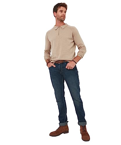 Joe Browns Herren Hochwertiges Poloshirt aus Kaschmir-Mischgewebe, Feinstrick, Reißverschluss am Hals Polo-Pullover, Hellbeige, L von Joe Browns