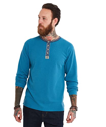 Joe Browns Herren Klassisches T-Shirt mit Langen Ärmeln, kontrastierend, gewaschen, Knopfleiste Henley-Hemd, Blau-Bay Blue, M von Joe Browns