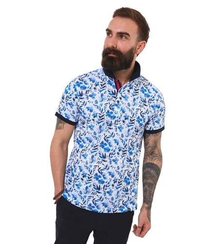 Joe Browns Herren Kurzärmeliges Poloshirt mit kontrastierendem Kragen, Blumendruck Polohemd, blau, XXL von Joe Browns