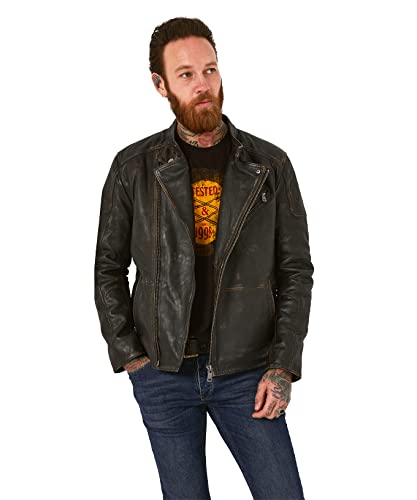 Joe Browns Herren Vintage-Jacke aus gewaschenem Leder mit Reißverschluss Lederjacke, Schwarz, S von Joe Browns