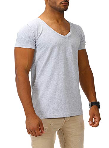 Joe Franks Herren Basic T-Shirts V-Neck DEEP Herren Slim Fit, Grey Melange, M von Joe Franks