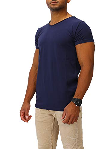 Joe Franks Herren Basic T-Shirts V-Neck HIGH Herren Kurzarm Slim Fit, Blau, M von Joe Franks