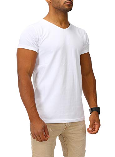 Joe Franks Herren Basic T-Shirts V-Neck HIGH Herren Kurzarm Slim Fit, White, XL von Joe Franks