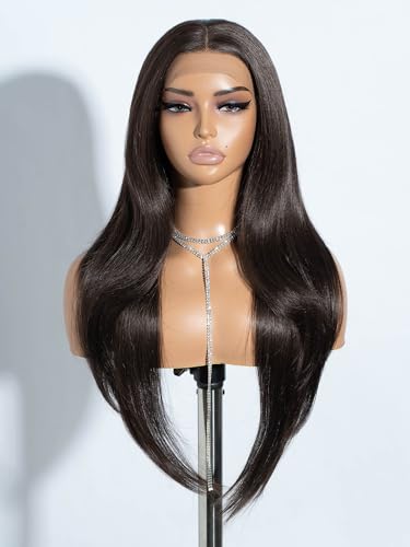 Joedir 13x4 Lace Frontal Perücken für schwarze Frauen 28 Zoll lange gerade freie Teilung Seide Basis Lace Front Perücken mit Baby Haar hohe Temperatur geschichtet synthetische Perücken für Frauen von Joedir