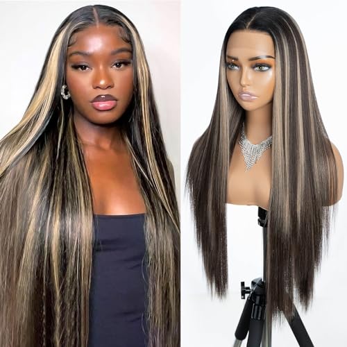 Joedir 13x4 Straight Lace Frontal Perücken Glueless Lace Perücken für schwarze Frauen Synthetische Light Yaki Straight Perücke Vorgezupft mit Babyhaar Free Parting Lace Perücken für Frauen von Joedir