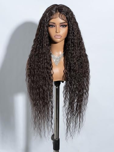 Joedir 32" lange tief gelockte gewellte Spitze Front synthetische Perücken HD Transparent Kleberlose Spitze Perücke Hitzebeständig Faser Vorgezupft Haaransatz mit Babyhaar Perücke für Frauen von Joedir