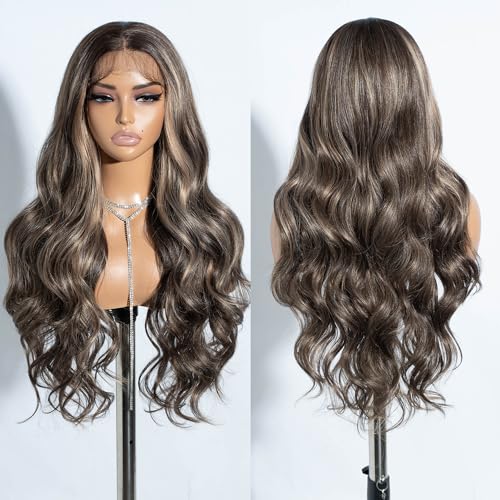 Joedir Körperwelle Perücken für Frauen 13X4 Lace Frontal Perücke Vorgezupft Synthetische Lace Front Perücken 30 Zoll Loose Deep Wave Perücke mit Baby Haar von Joedir
