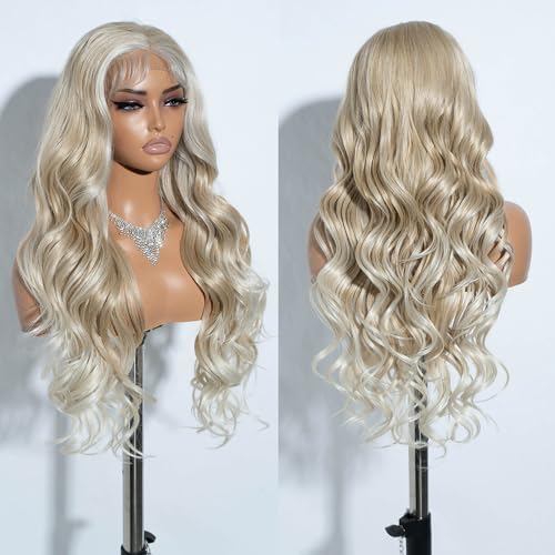 Joedir Körperwelle Perücken für Frauen 13X4 Lace Frontal Perücke Vorgezupft Synthetische Lace Front Perücken 30 Zoll Loose Deep Wave Perücke mit Baby Haar von Joedir